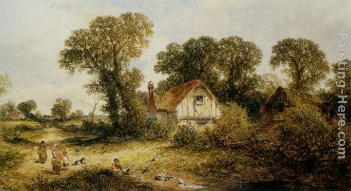 James Edwin Meadows Childrem by a Country Cottage